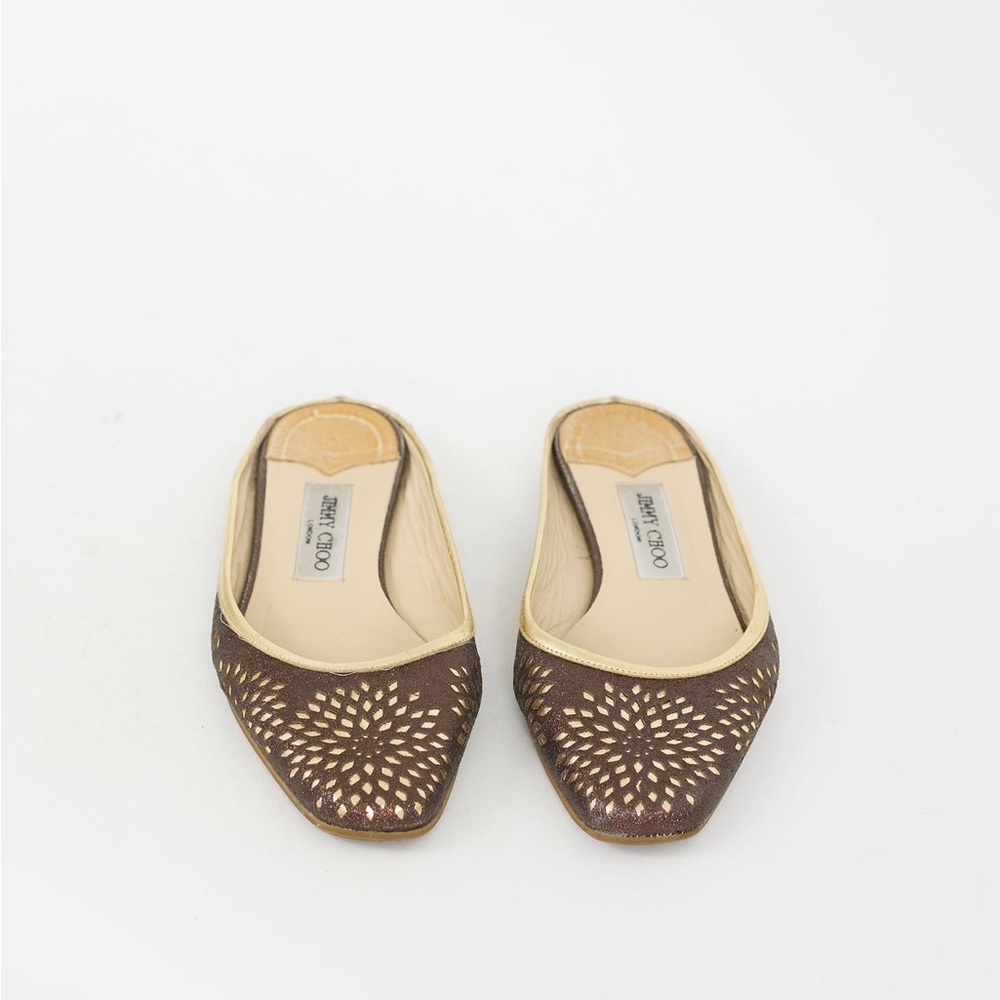 Jimmy Choo Brown & Gold Cutout Slip-On Flats - Picture 3 of 12